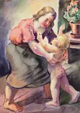 Carol Hübner, Maternitate, 1949, acuarelă pe hârtie