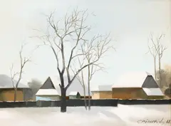 O iarnă rece pentru un suflet cald by Vasile Chinschi, 1988, ulei pe pânză lipită pe carton, sold May 2025