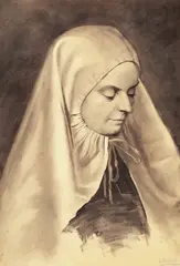 Călugăriță by Hans Aescher, cărbune pe carton subțire, sold May 2025