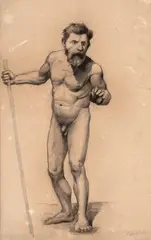 Hans Aescher, Studiu, cărbune pe hârtie