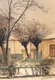 Ioan Georgescu, Colț de București, acuarelă și creion pe hârtie lipită pe carton