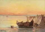 Dimitrie Florian, Întoarcerea de la pescuit, ulei pe carton