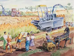 La treierat by Carol Hübner, 1974, acuarelă și creion pe hârtie, offered May 2025
