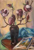 Lidia Agricola, Natură statică cu magnolii și album de artă, ulei pe carton