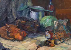 Elena Moisescu, Natură statică de bucătărie, 1969, ulei pe carton