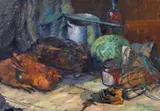 Elena Moisescu, Natură statică de bucătărie, 1969, ulei pe carton