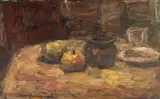 Rudolf Schweitzer–Cumpăna, Natură statică cu mere și ulcică, ulei pe carton