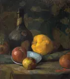 Cognac și fructe by Tanți Iliescu-Mihăilescu, ulei pe carton, offered May 2025