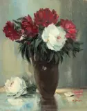 Bujori by Constantin Isachie Popescu, ulei pe carton, sold May 2025