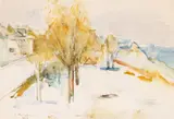 Ion Musceleanu, Faleză la Constanța, 1979, acuarelă și creion pe hârtie lipită pe carton