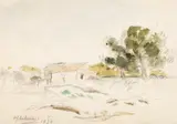 Henri Catargi, Peisaj dobrogean, 1938, acuarelă și creion pe hârtie