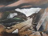 Paul Ackerman, Peisaj suprarealist, cărbune, pastel și accente de tempera pe hârtie