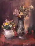 Radu Darânga, Vase cu flori, ulei pe carton