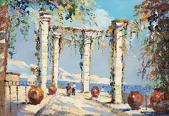 Terasă la Napoli by Constion, ulei pe carton, sold May 2025
