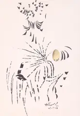Jacques Hérold, Fleurs, 1968, tuș și colaj pe hârtie