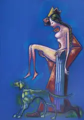 Ion Iancuț, Rege și muză, pastel pe hârtie