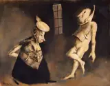 Georges Mazilu, La Rencontre à la Porte Dorée, guașă și tuș pe hârtie