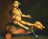 Georges Mazilu, Arlequine sur chien long, ulei pe pânză