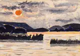 Apus în Deltă by Ion Alin Gheorghiu, 1989, tempera pe hârtie, sold May 2025