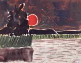 Nocturnă by Ion Alin Gheorghiu, 1989, guașă și acuarelă pe hârtie, offered May 2025