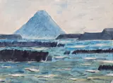 Vedere spre vulcan by Ion Alin Gheorghiu, 1989, acuarelă și creion pe hârtie, sold May 2025
