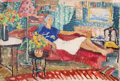 Genoveva Georgescu, Model în interior, acuarelă și tempera pe carton