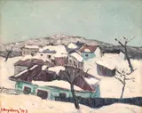 Spiru Vergulescu, Case sub zăpadă, 1997, ulei pe pânză