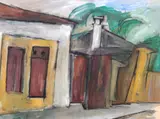 Eva Cerbu, Case bucureștene, acuarelă pe hârtie