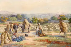 Hans Aescher, Popas, tempera pe hârtie lipită pe carton