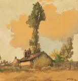 Mişu Teişanu, Margine de sat, 1920, acuarelă și creion pe hârtie