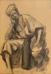 Costumație orientală by Samuel Mützner, 1920, cărbune și accente de ceracolor pe carbon, sold Apr 2025