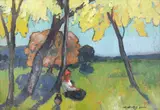 Leon Biju, Țărăncuță odihnindu-se, ulei pe carton