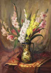 Petre Bărcănescu, Gladiole, ulei pe carton