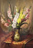 Petre Bărcănescu, Gladiole, ulei pe carton