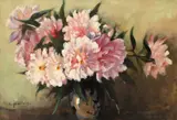Bujori roz by Constantin Isachie Popescu, 1955, ulei pe carton, sold Apr 2025