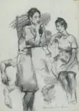 Rudolf Schweitzer–Cumpăna, Pe gânduri (Ipostaze), cărbune pe hârtie