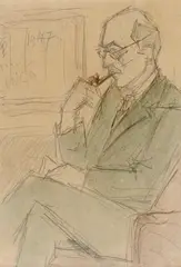 Colecționarul Lazăr Munteanu by Theodor Pallady, 1947, acuarelă și creion pe hârtie, sold Apr 2025