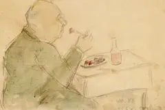 La restaurant by Theodor Pallady, 1948, acuarelă și creion pe hârtie, sold Apr 2025