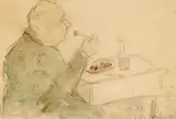 Theodor Pallady, La restaurant, 1948, acuarelă și creion pe hârtie