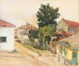 Adina Paula Moscu, Uliță din București, 1936, ulei pe carton