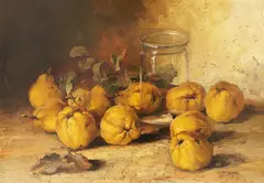 Elena Müller-Stăncescu, Natură statică cu gutui, ulei pe carton