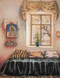 Mişu Teişanu, Privind iarna din casă, pastel, cărbune și accente de guașă pe carton
