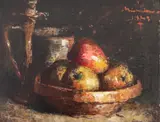 Ion Mândru, Natură statică cu mere și ibric, 1943, ulei pe carton