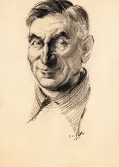 Tia Peltz, Portretul tatălui (Isac Peltz), 1956, cărbune pe hârtie