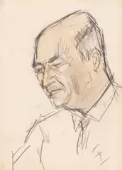 Portretul colecționarului Krikor Zambaccian by Theodor Pallady, 2000, creion și laviu pe hârtie, sold Apr 2025