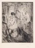 În atelierul de pictură by Wanda Sachelarie Vladimirescu, 1944, acvaforte și gravură cu acul, offered Apr 2025