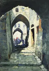 Paul Scorţescu, Stradă din Damasc, ulei pe carton