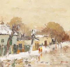 Iarnă by Nicolae Blei, 1988, ulei pe pânză, sold Apr 2025