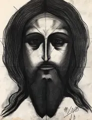 Sorin Dumitrescu, Portretul Mântuitorului, 1983, cărbune pe hârtie