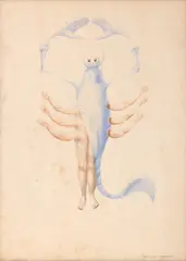Scorpion by Jules Perahim, 1968, creioane colorate pe hârtie, sold Apr 2025